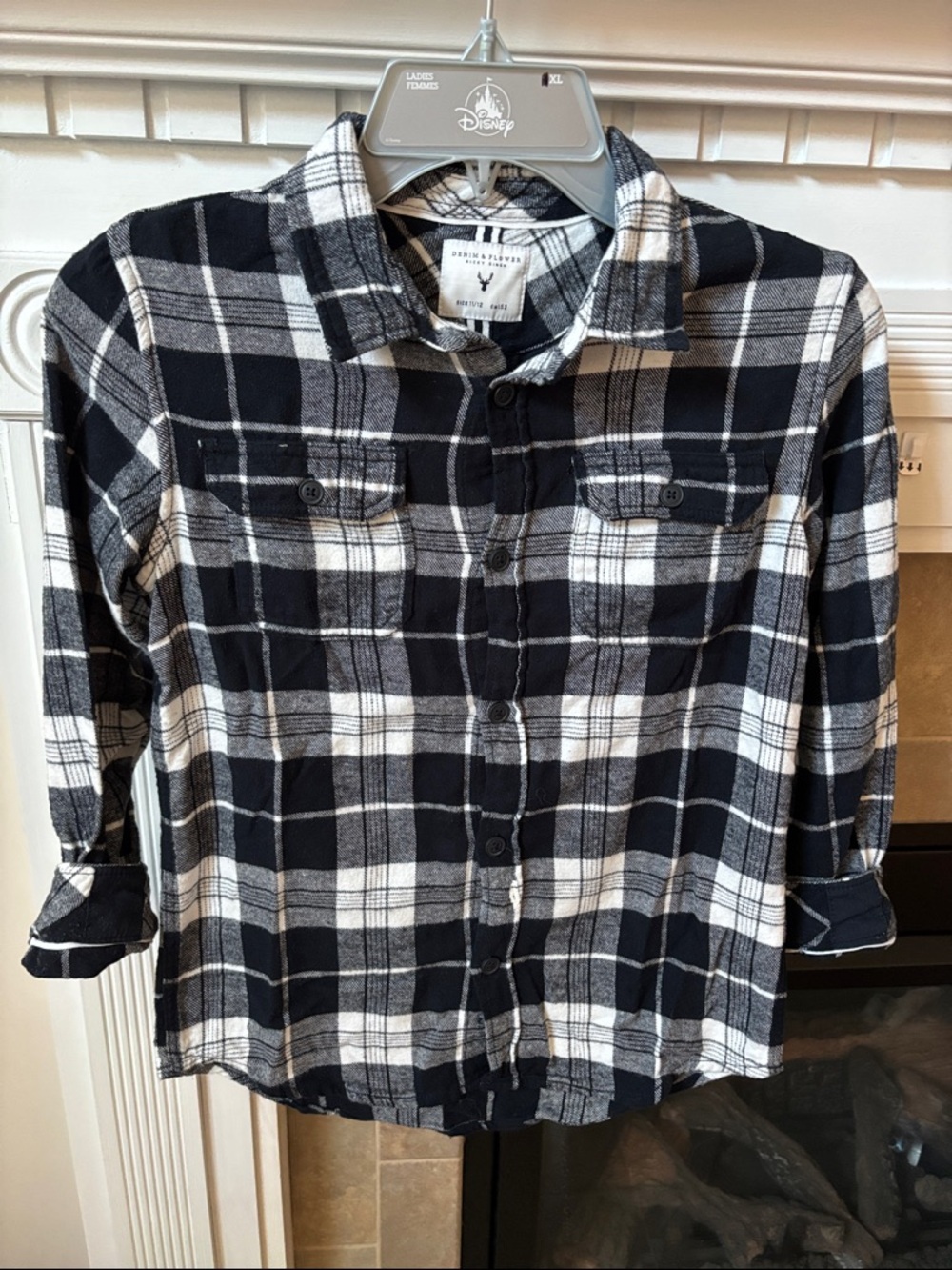 Denim & Flower Boys Black and White Plaid Shirt Size 11/12